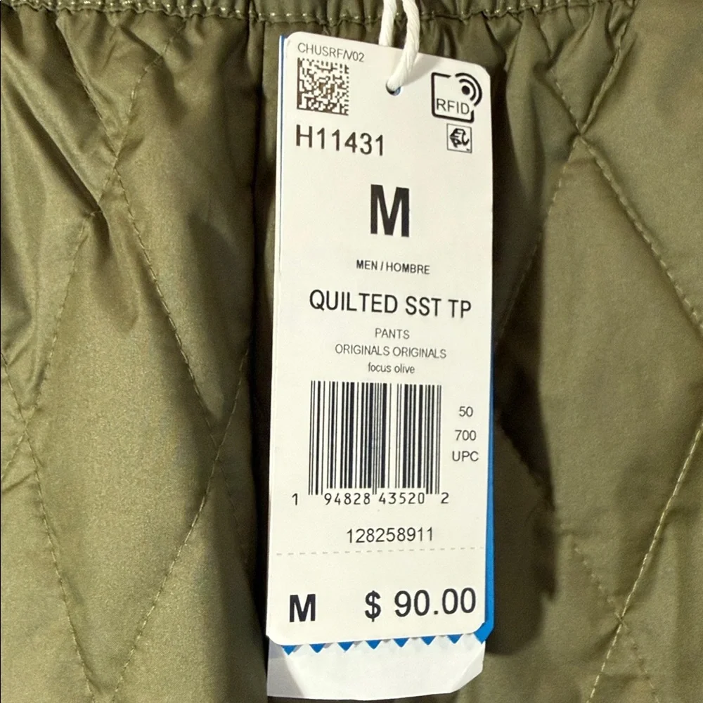 Adidas Quilted Pants in Dark Green with White Stripes - Picture 2 of 2